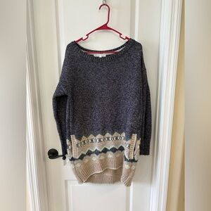 Victoria's Secret Cotton Wool Alpaca Blend Navy and Beige Knit Tunic Sweater Med